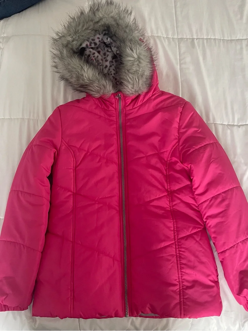 Weather Tamer Girls Winter Coat L 10-16 Hot Pink Faux Fur Hood Puffer